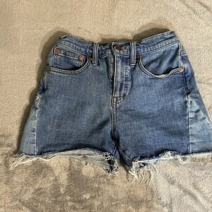 Madewell Women's Size 24x3 Mid Rise Blue Denim Frayed Hem Shorts‎ Summer Beach